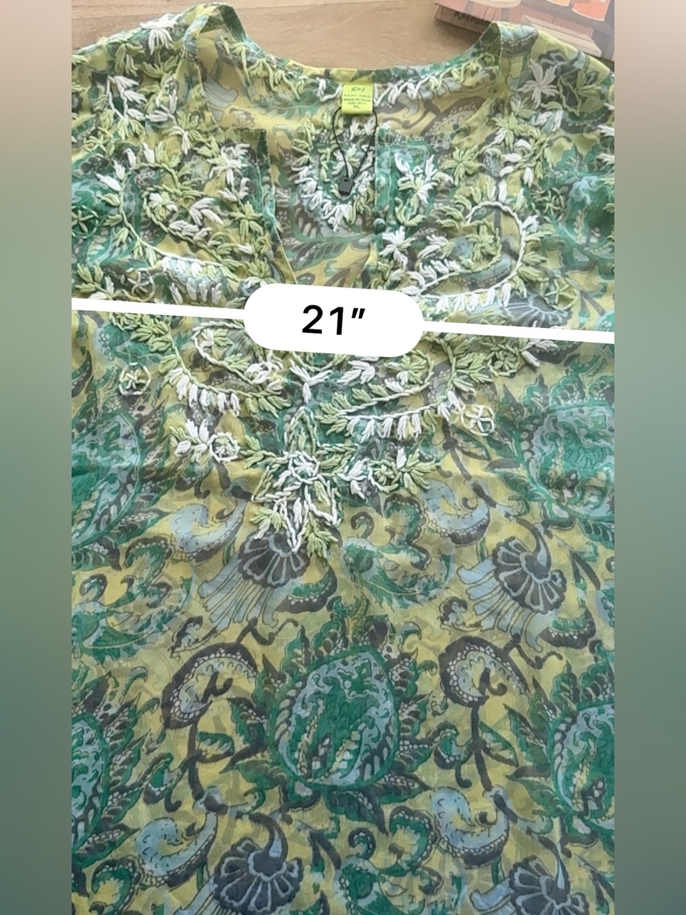 Silk sheer beach cover up resort wear tunic  XL green blue paisley Santorini - Picture 5 of 7